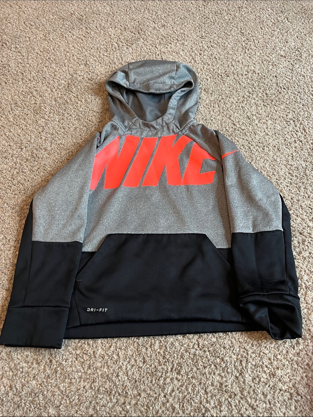 Nike Grey & Coral Colorblock Pullover Hoodie
